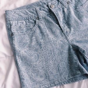 Paisley Patterned Jean Shorts